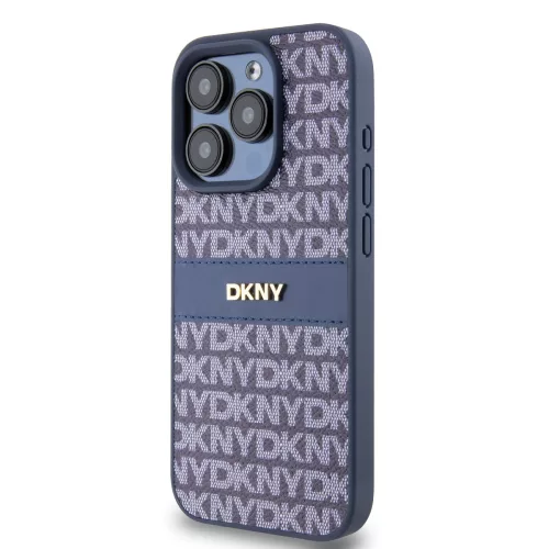 DKNY PU Leather Repeat Pattern Tonal Stripe tok, iPhone 15 Pro Max - kék