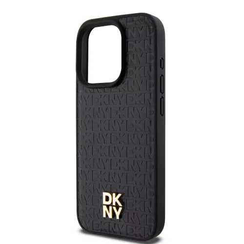 DKNY PU Leather Repeat Pattern Stack Logo Magsafe tok, iPhone 14 Pro Max - fekete