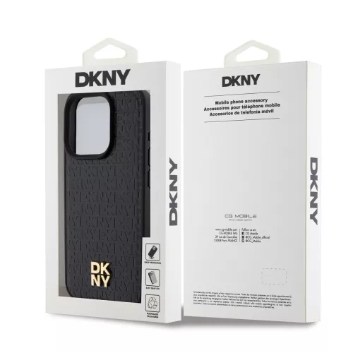 DKNY PU Leather Repeat Pattern Stack Logo Magsafe tok, iPhone 14 Pro Max - fekete