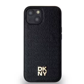   DKNY PU Leather Repeat Pattern Stack Logo Magsafe tok, iPhone 15 - fekete