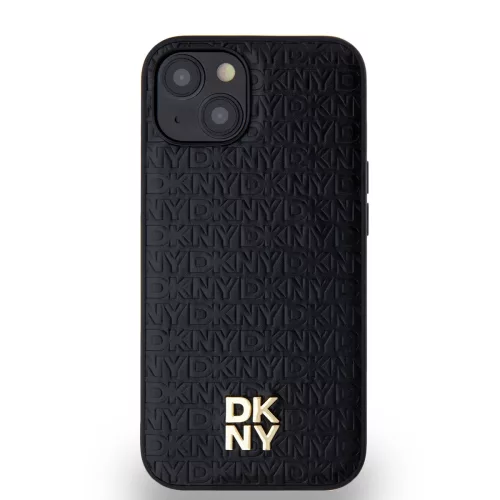 DKNY PU Leather Repeat Pattern Stack Logo Magsafe tok, iPhone 15 - fekete