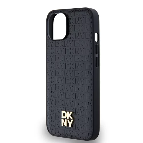 DKNY PU Leather Repeat Pattern Stack Logo Magsafe tok, iPhone 15 - fekete
