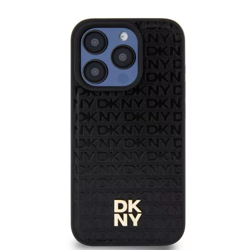 DKNY PU Leather Repeat Pattern Stack Logo Magsafe tok, iPhone 15 Pro Max - fekete