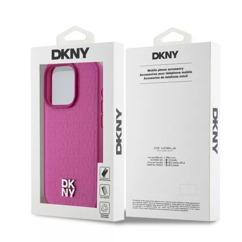 DKNY PU Leather Repeat Pattern Stack Logo Magsafe tok, iPhone 15 Pro Max - rózsaszín