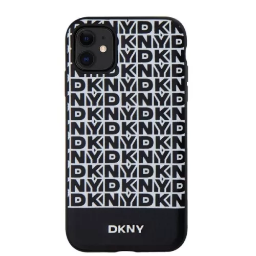 DKNY PU Leather Repeat Pattern Bottom Stripe MagSafe tok, iPhone 11 - fekete