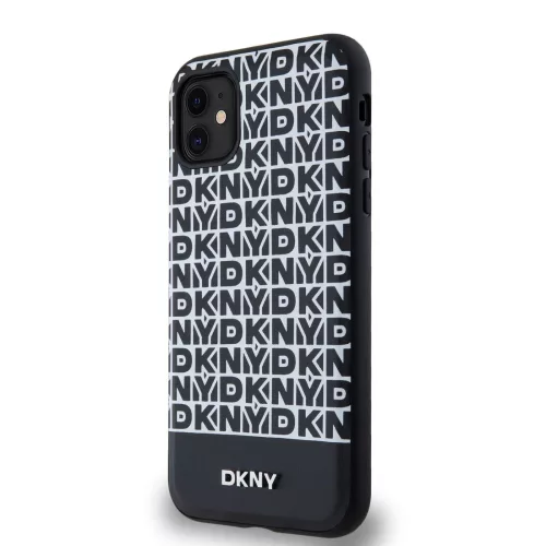 DKNY PU Leather Repeat Pattern Bottom Stripe MagSafe tok, iPhone 11 - fekete