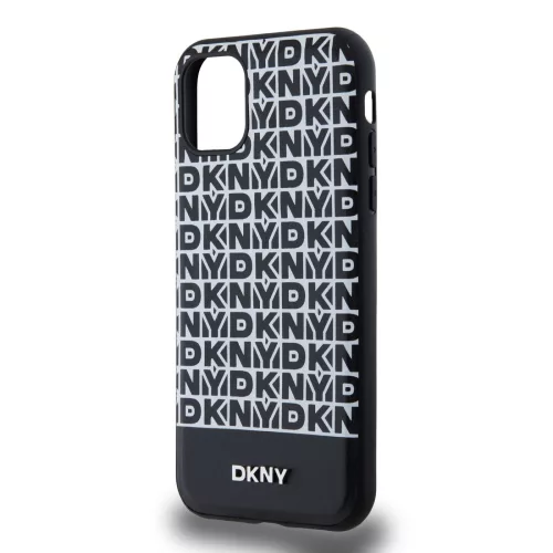 DKNY PU Leather Repeat Pattern Bottom Stripe MagSafe tok, iPhone 11 - fekete