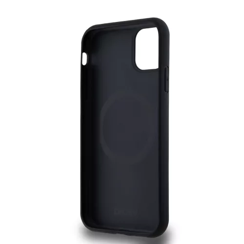 DKNY PU Leather Repeat Pattern Bottom Stripe MagSafe tok, iPhone 11 - fekete