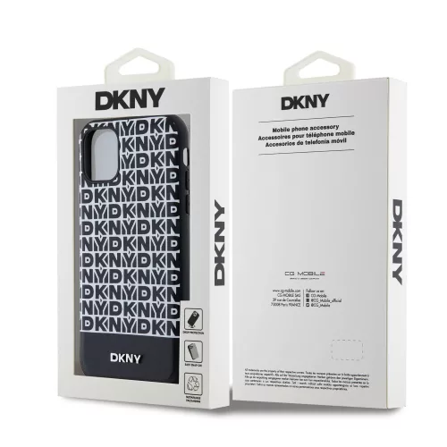 DKNY PU Leather Repeat Pattern Bottom Stripe MagSafe tok, iPhone 11 - fekete