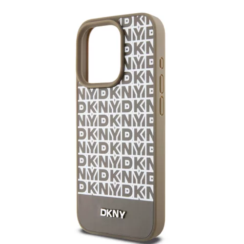 DKNY PU Leather Repeat Pattern Bottom Stripe MagSafe tok, iPhone 13 Pro Max - barna