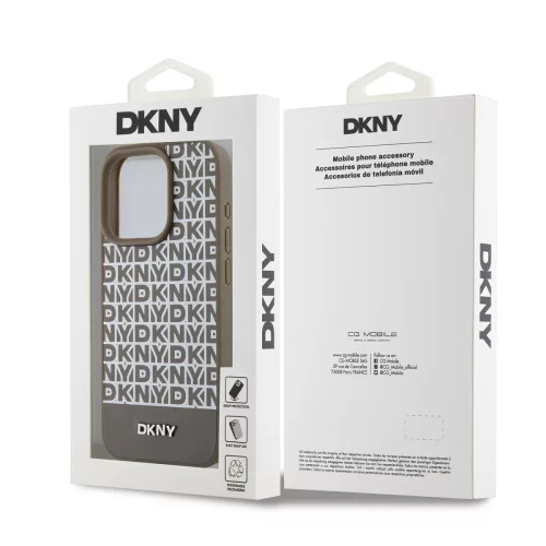 DKNY PU Leather Repeat Pattern Bottom Stripe MagSafe tok, iPhone 13 Pro Max - barna