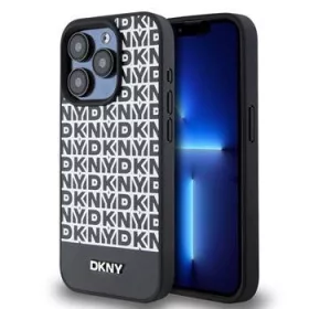   DKNY PU Leather Repeat Pattern Bottom Stripe MagSafe tok, iPhone 13 Pro Max - fekete