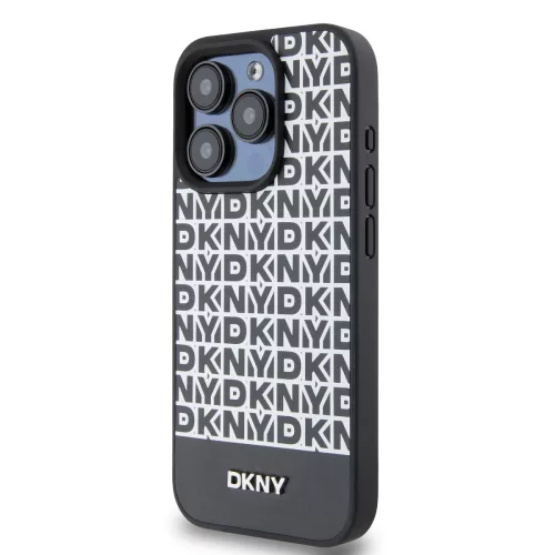 DKNY PU Leather Repeat Pattern Bottom Stripe MagSafe tok, iPhone 13 Pro Max - fekete