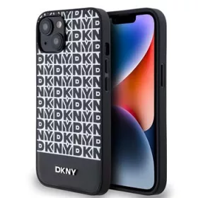   DKNY PU Leather Repeat Pattern Bottom Stripe MagSafe tok, iPhone 14 - fekete