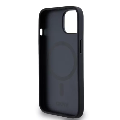 DKNY PU Leather Repeat Pattern Bottom Stripe MagSafe tok, iPhone 14 - fekete