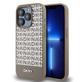   DKNY PU Leather Repeat Pattern Bottom Stripe MagSafe tok, iPhone 14 Pro - barna