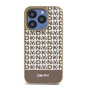   DKNY PU Leather Repeat Pattern Bottom Stripe MagSafe tok, iPhone 14 Pro Max - barna