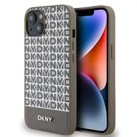   DKNY PU Leather Repeat Pattern Bottom Stripe MagSafe tok, iPhone 15 - barna
