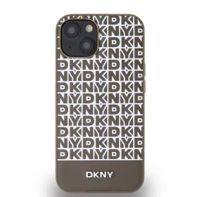   DKNY PU Leather Repeat Pattern Bottom Stripe MagSafe tok, iPhone 15 - barna
