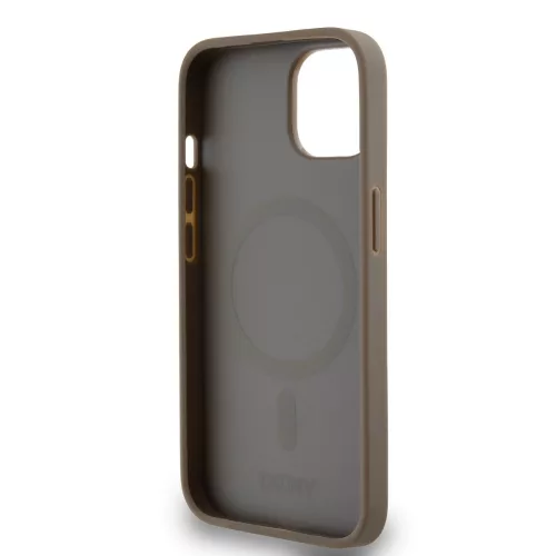 DKNY PU Leather Repeat Pattern Bottom Stripe MagSafe tok, iPhone 15 - barna