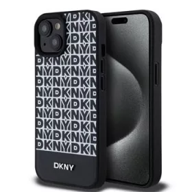   DKNY PU Leather Repeat Pattern Bottom Stripe MagSafe tok, iPhone 15 - fekete