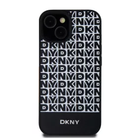   DKNY PU Leather Repeat Pattern Bottom Stripe MagSafe tok, iPhone 15 - fekete