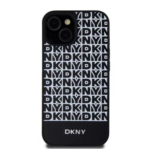 DKNY PU Leather Repeat Pattern Bottom Stripe MagSafe tok, iPhone 15 - fekete