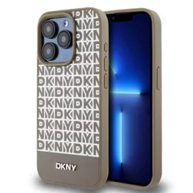   DKNY PU Leather Repeat Pattern Bottom Stripe MagSafe tok, iPhone 15 Pro Max - barna