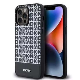   DKNY PU Leather Repeat Pattern Bottom Stripe MagSafe tok, iPhone 15 Pro Max - fekete