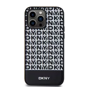  DKNY PU Leather Repeat Pattern Bottom Stripe MagSafe tok, iPhone 15 Pro Max - fekete