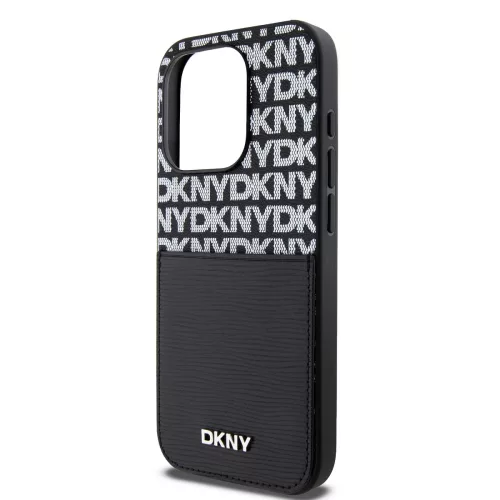 DKNY PU Leather Repeat Pattern Card Pocket tok, iPhone 14 Pro - fekete