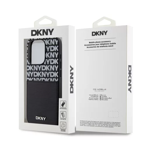 DKNY PU Leather Repeat Pattern Card Pocket tok, iPhone 14 Pro - fekete