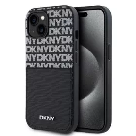   DKNY PU Leather Repeat Pattern Card Pocket tok, iPhone 15 - fekete