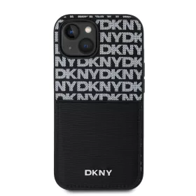   DKNY PU Leather Repeat Pattern Card Pocket tok, iPhone 15 - fekete