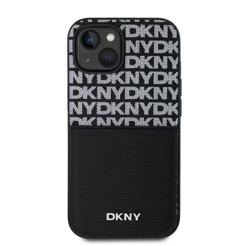 DKNY PU Leather Repeat Pattern Card Pocket tok, iPhone 15 - fekete