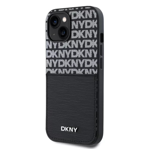 DKNY PU Leather Repeat Pattern Card Pocket tok, iPhone 15 - fekete