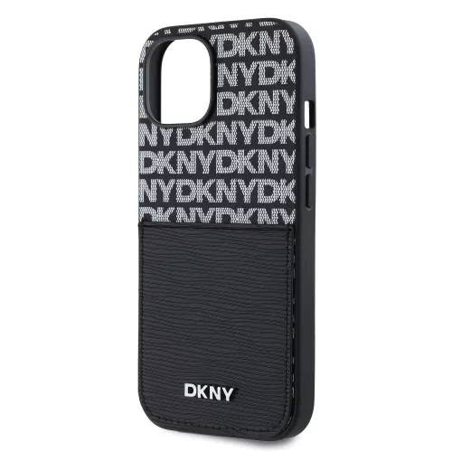 DKNY PU Leather Repeat Pattern Card Pocket tok, iPhone 15 - fekete