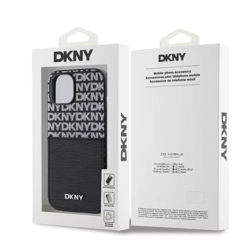DKNY PU Leather Repeat Pattern Card Pocket tok, iPhone 15 - fekete