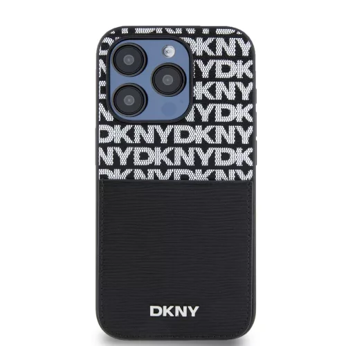 DKNY PU Leather Repeat Pattern Card Pocket tok, iPhone 15 Pro - fekete