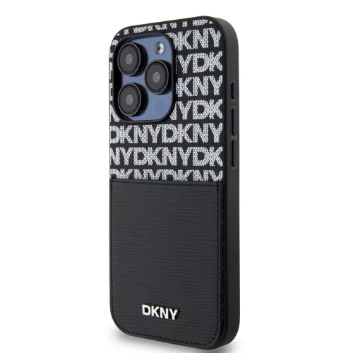 DKNY PU Leather Repeat Pattern Card Pocket tok, iPhone 15 Pro - fekete