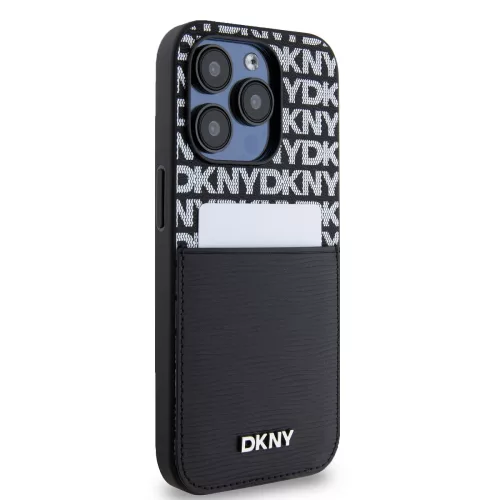 DKNY PU Leather Repeat Pattern Card Pocket tok, iPhone 15 Pro - fekete
