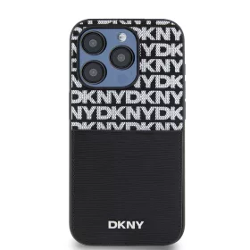   DKNY PU Leather Repeat Pattern Card Pocket tok, iPhone 15 Pro Max - fekete