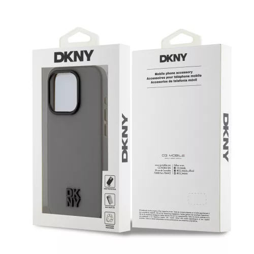 DKNY PU Leather Stack Logo Magsafe tok, iPhone 15 Pro Max - szürke