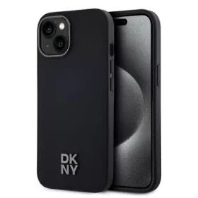 DKNY PU Leather Stack Logo Magsafe tok, iPhone 15 - fekete