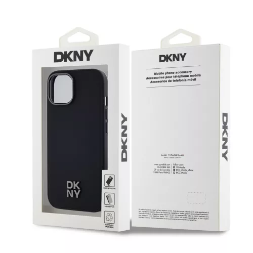 DKNY PU Leather Stack Logo Magsafe tok, iPhone 15 - fekete
