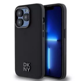   DKNY PU Leather Stack Logo Magsafe tok, iPhone 15 Pro - fekete
