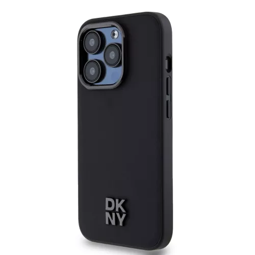 DKNY PU Leather Stack Logo Magsafe tok, iPhone 15 Pro - fekete