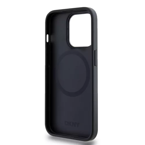 DKNY PU Leather Stack Logo Magsafe tok, iPhone 15 Pro - fekete