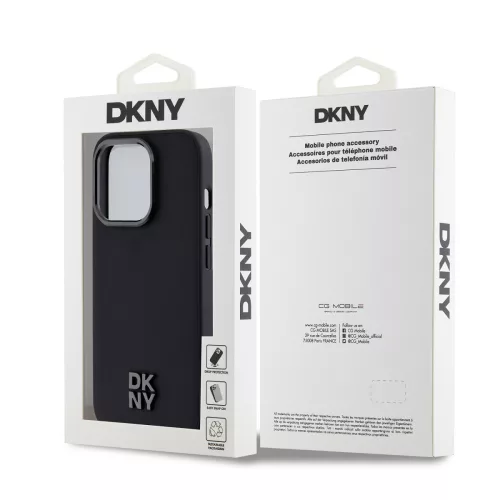 DKNY PU Leather Stack Logo Magsafe tok, iPhone 15 Pro Max - fekete