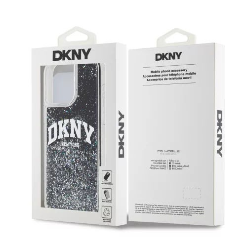 DKNY Liquid Glitter Arch Logo tok, iPhone 14 Pro - fekete